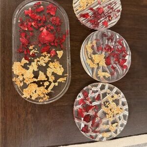 Elegant Red and Gold Coaster Set